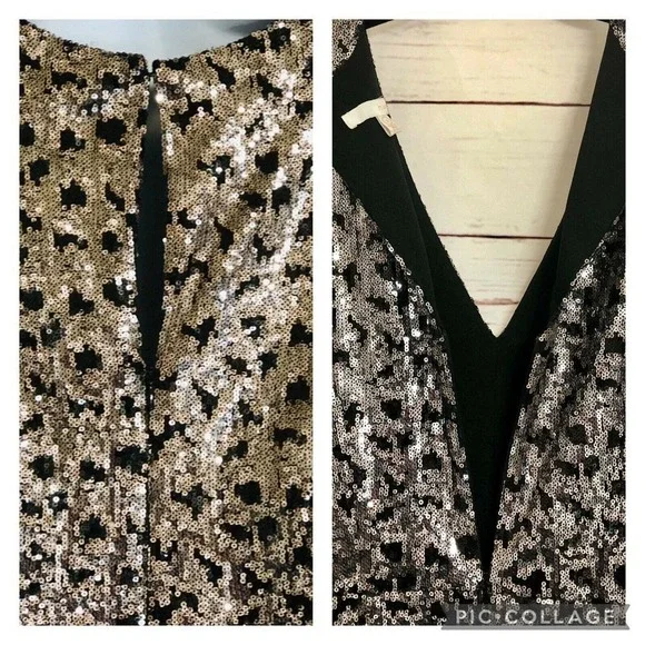 Harlyn Sequin Cocktail Dress Short Sleeves Front‎ Slit Size S - Picture 10 of 12